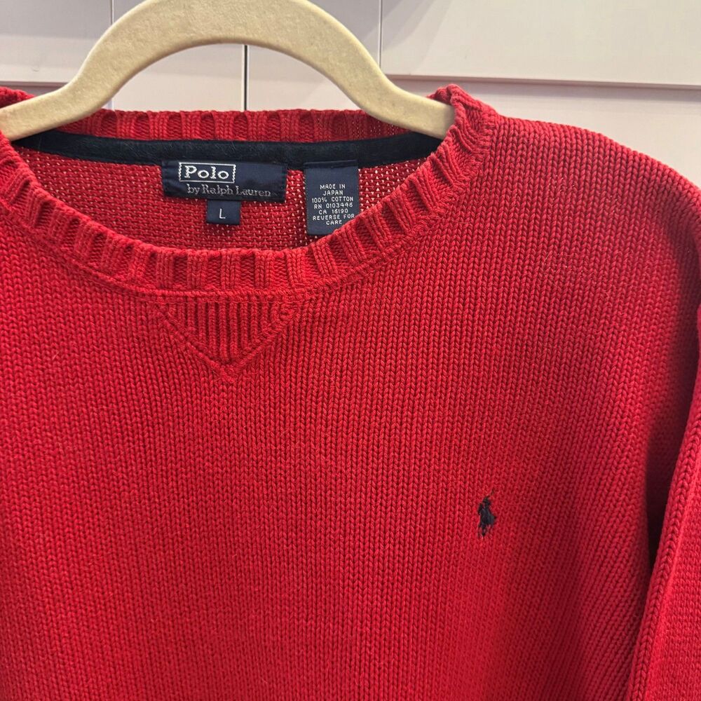 Vintage 90's Polo by Ralph Lauren Red Sweater, Large, 100% Cotton, Made in Japan - Picture 8 of 8